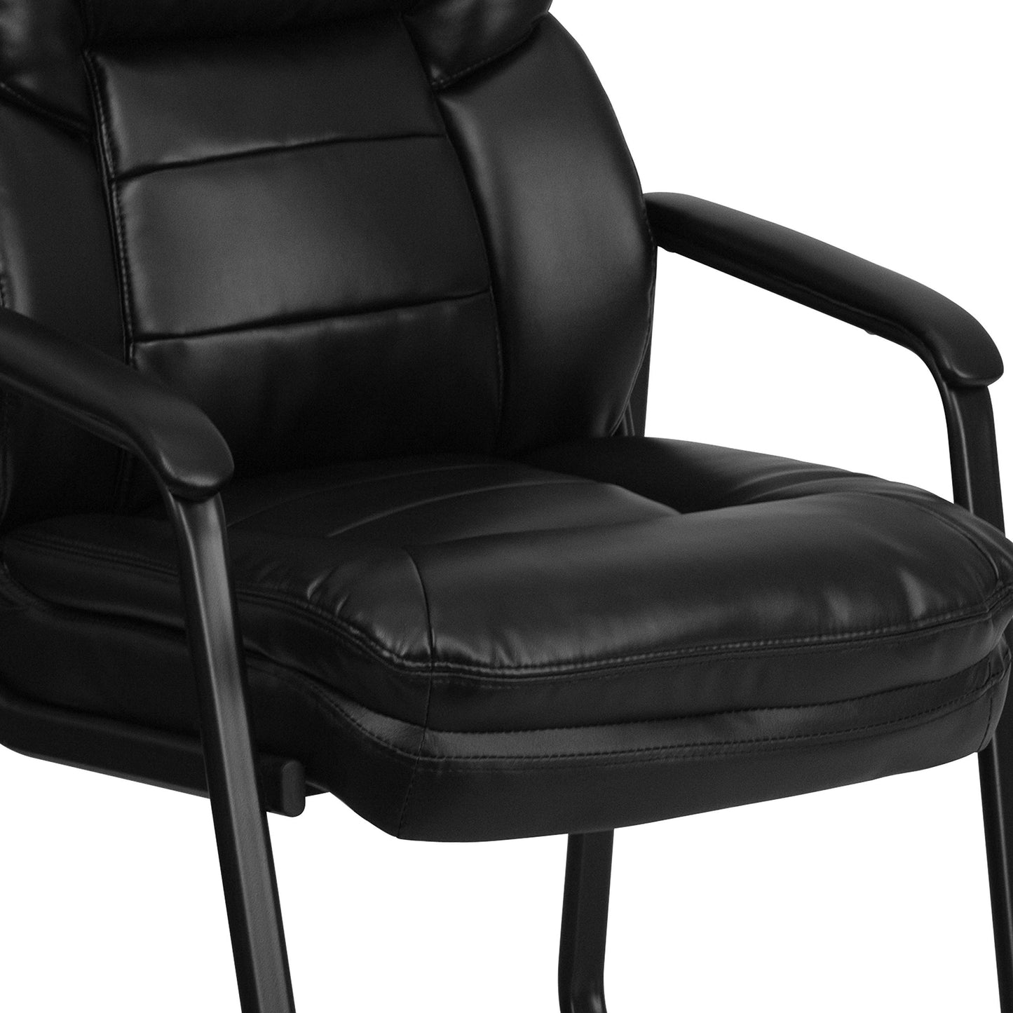 Flash Furniture Isla LeatherSoft Executive Side Reception Chair with Padded Arms and Sled Base, Upholstered Side Chair for Living Room/Office, Black