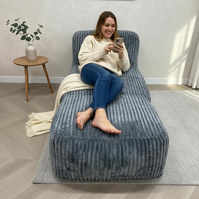 Large Memory Foam Bean Bag Chair for Adults – Big Lounger Sofa Seat for Living Room, Bedroom, or Balcony (Dark Gray)