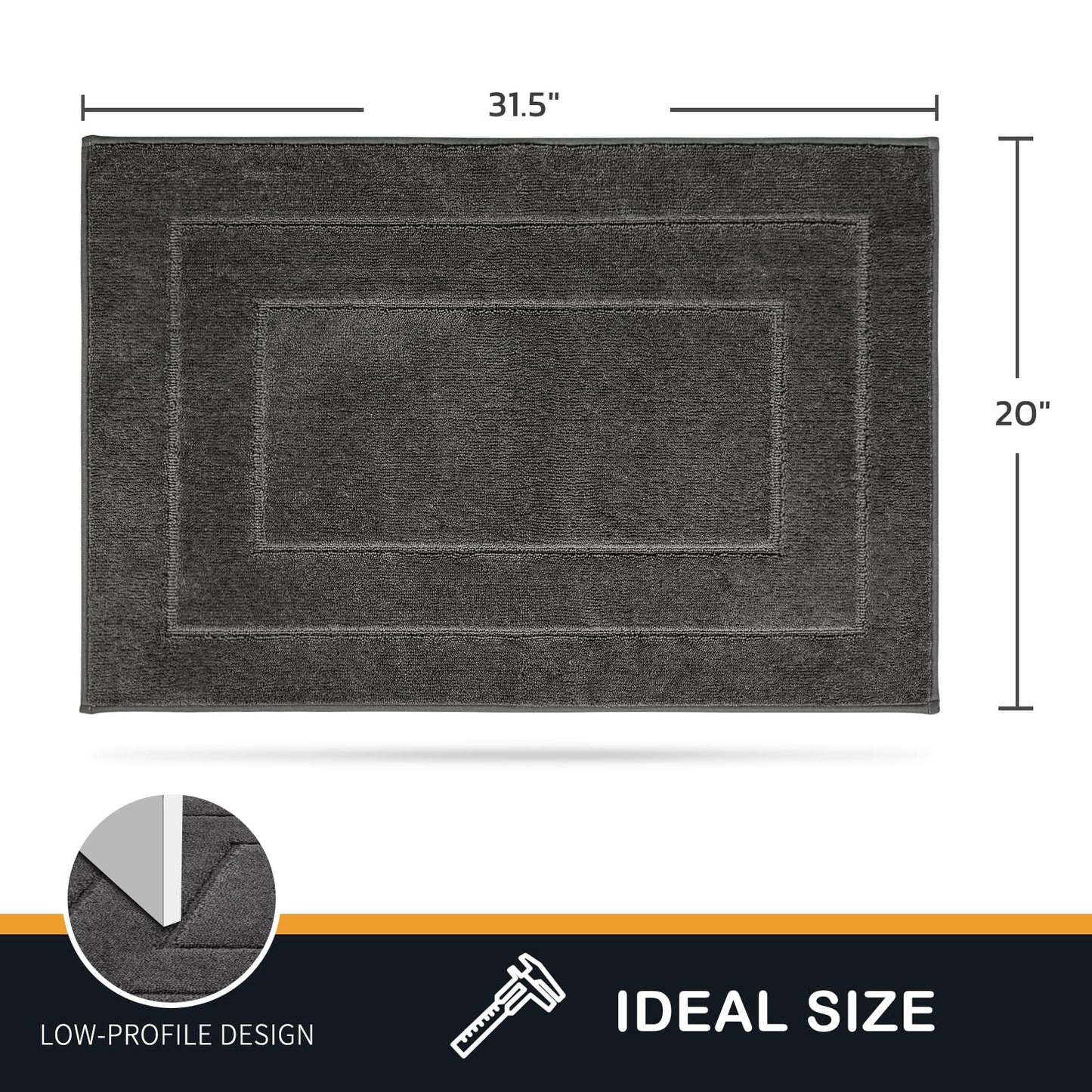 PURRUGS Dirt Trapper Door Mat 20in x 31.5in, Non-Slip/Skid Machine Washable Entryway Rug, Dog Doormat, Super Absorbent Welcome Mat for Muddy Wet Shoes and Paws, Grey