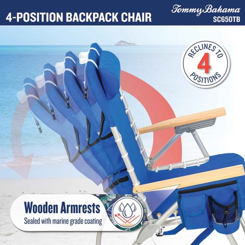 Tommy Bahama Hi-Boy 17" Seat Height 4-Position Lace-Up Suspension Folding Backpack Beach Chair, Logo Stripe
