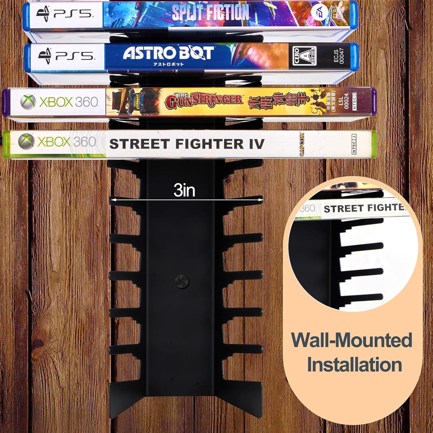 4 Pack Video Game Case Storage Wall Mount - Holds Up to 72 Disc Boxes,Metal Wall Mounted Game Case Holder for PS,DVD,Xbox Game Organizer