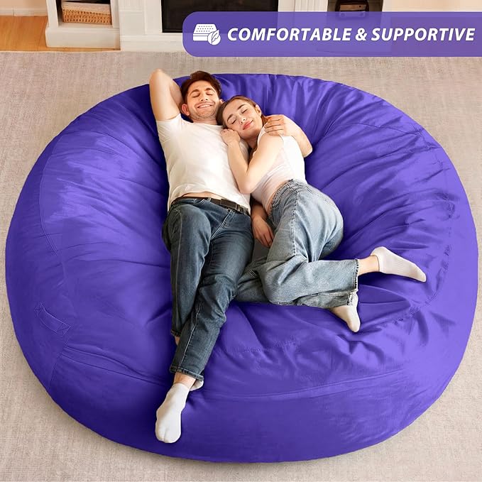 HABUTWAY XX-Large Bean Bag Chair: Giant 7' Memory Foam Furniture Bean Bag Chairs for Adults with Microfiber Cover 7Ft (Purple)