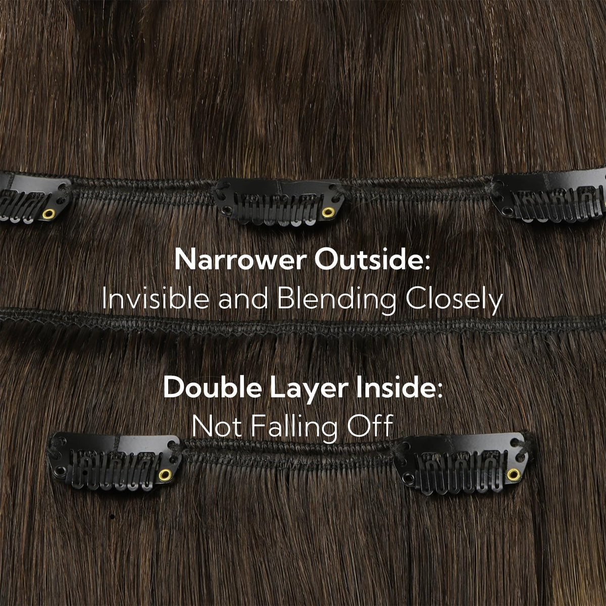 HOTBANANA Clip in Hair Extensions Real Human Hair, 145g 7pcs 24 inch Dark Brown to Chestnut Brown Clip in Human Hair Extensions