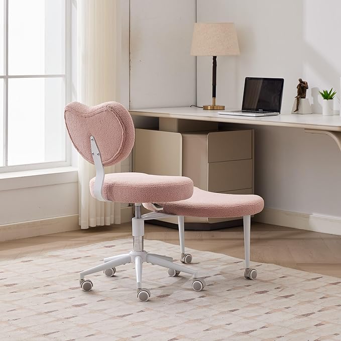 Criss Cross Office Chair with Wheels, Crossed Legged Office Chair with Adjustable Height, ADHD Chair with Lumbar Support, Meditation Desk Chair for Home Office, Pink