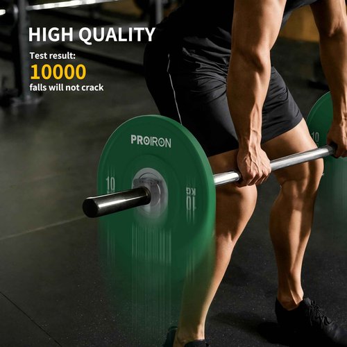 PROIRON Olympic Rubber Bumper Plates,Floor Protective Weight Plates,2" Solid Weight Plates for Barbell Strength Training and Weight Lifting,Less Impact, Absorb Bounce&Shock,5KG(11LB)/10KG(22LB)/15KG(33LB)/20KG(44LB),Single or Pair