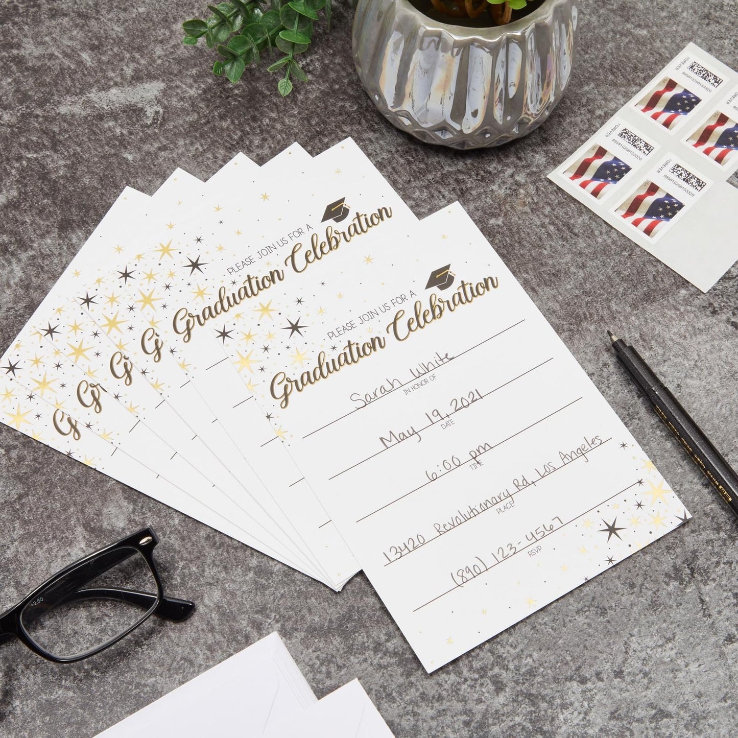 Best Nest Wellness 60 Pack 5x7 Graduation Party Invitations with Envelopes, Blank Grad Ceremony Invites Cards for Class Celebration Supplies, White - Graduation Card - Invitation with Envelope