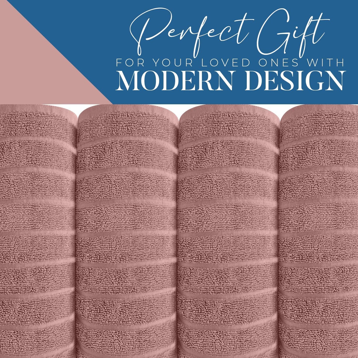 Dan River Pack of 2 Bath Sheet 35x70 Inches, Ribbed Oversized Towels for Adults, Quick Dry Plush Bath Towels - Dusty Rose