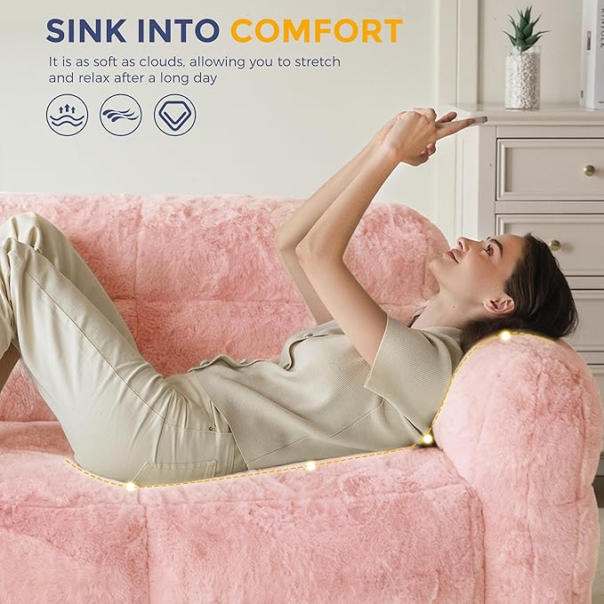 MAXYOYO Giant Bean Bag Chair for Adults, Ultra Soft Fluffy Loveseat Bean Bag Sofa, Oversized Floor Sofa for Living Room Bedroom, Cozy Reading Chair with Filler, Pink
