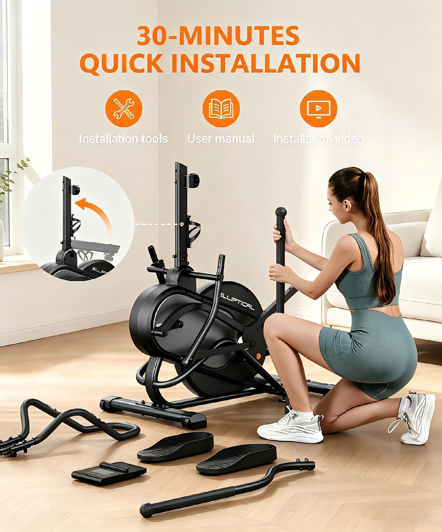 THERUN Elliptical Exercise Machine, Cardio Climber Elliptical Machine for Home, Stair Stepper Elliptical Training Machines w/ 13LBS&18LBS Flywheel, 16 Levels Resistance (13LBS Flywheel Grey)