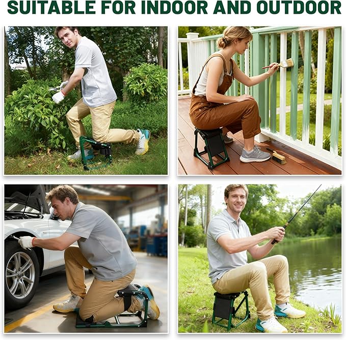H-OMMEASSY Garden Kneeler and Seat, Foldable Gardener Stool with Soft Kneeling Pad, Ergonomic Knee Seat for Gardening Farm Work, Multifunctional Gardening Gifts for Women Mom Men Seniors
