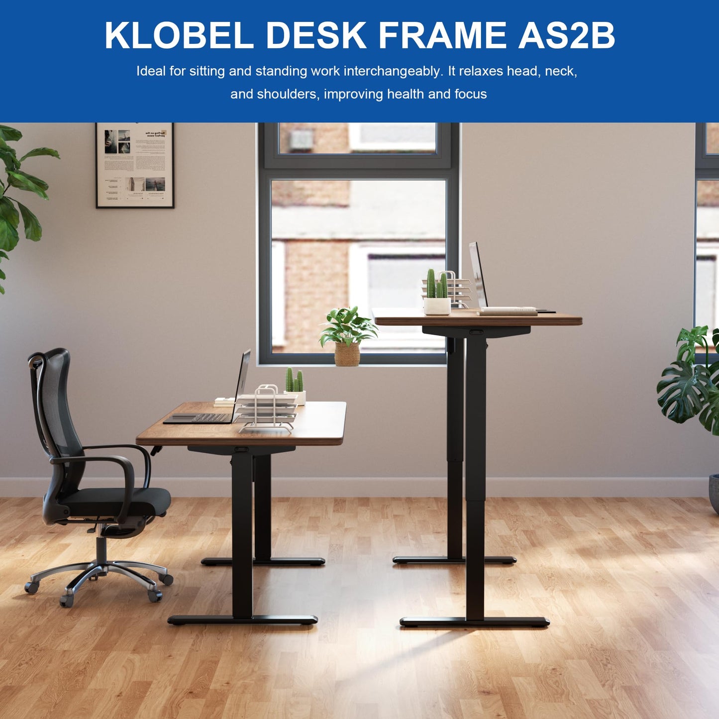 Klobel Standing Desk Frame Dual Motor, Electric Adjustable Legs Compatible Desktop Size 39″-71″, 264 lbs Weight Capacity, Sedentary Reminder Stand Up Desk Frame Workstation, Black Frame Only