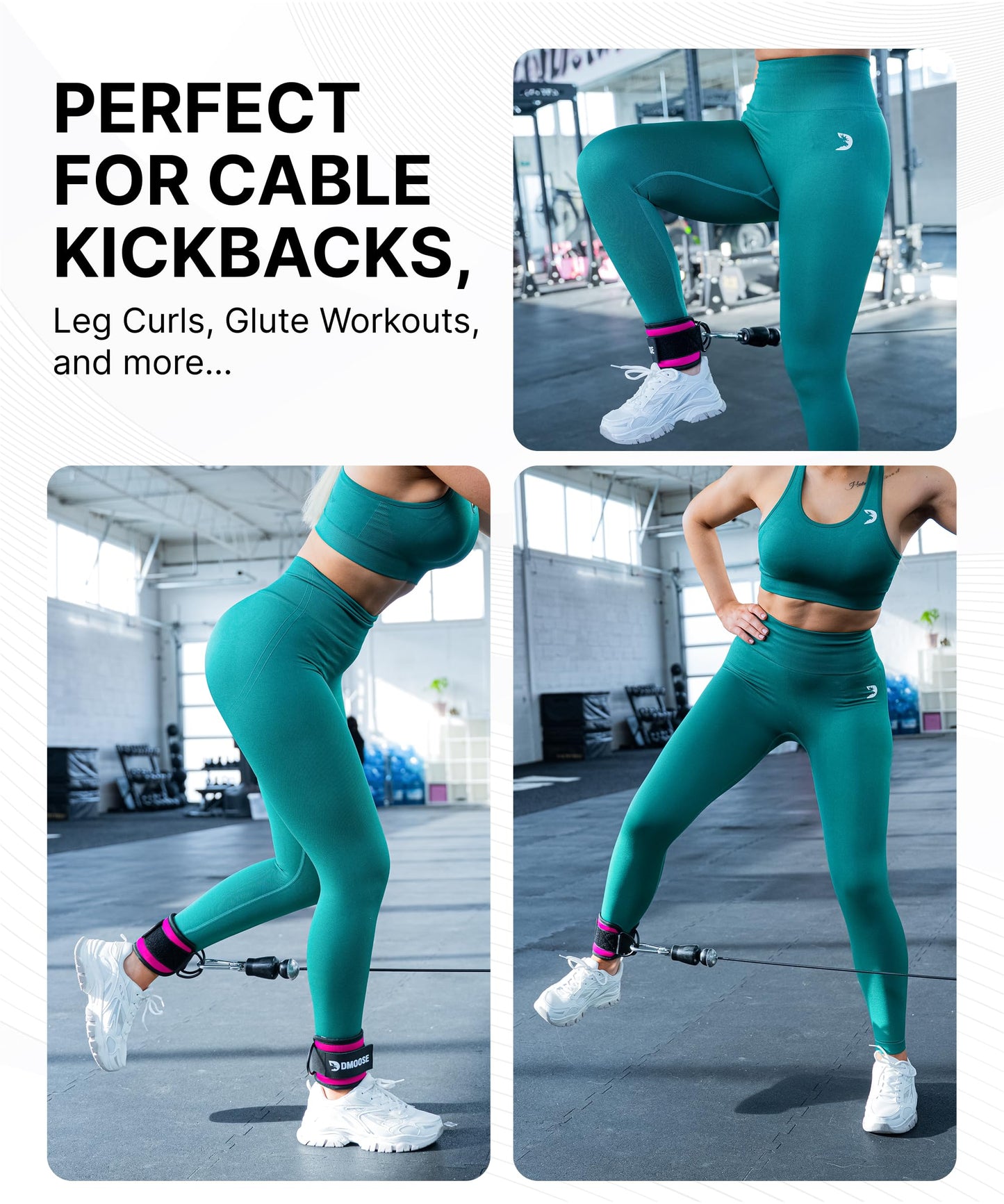 DMoose Fitness Ankle Straps for Cable Machines - One Size Fit Premium Padding, Glute Kickback Ankle Strap for Women & Men, Cable Attachments for Gym & Booty Workouts (Baby Blue - Single)
