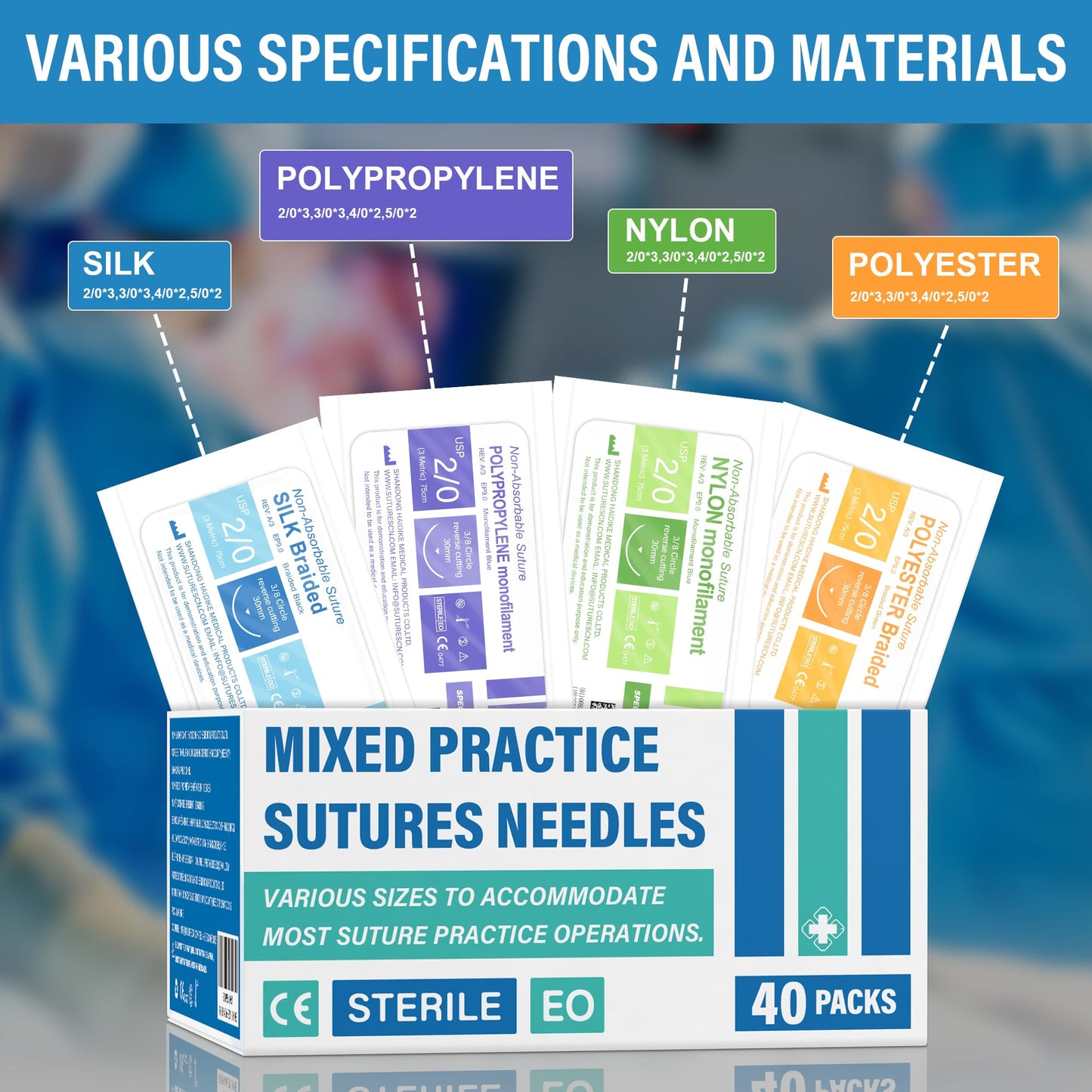 Spectabilis Suture Practice Thread and Needles for Medical Students Training Only (40 Mixed)
