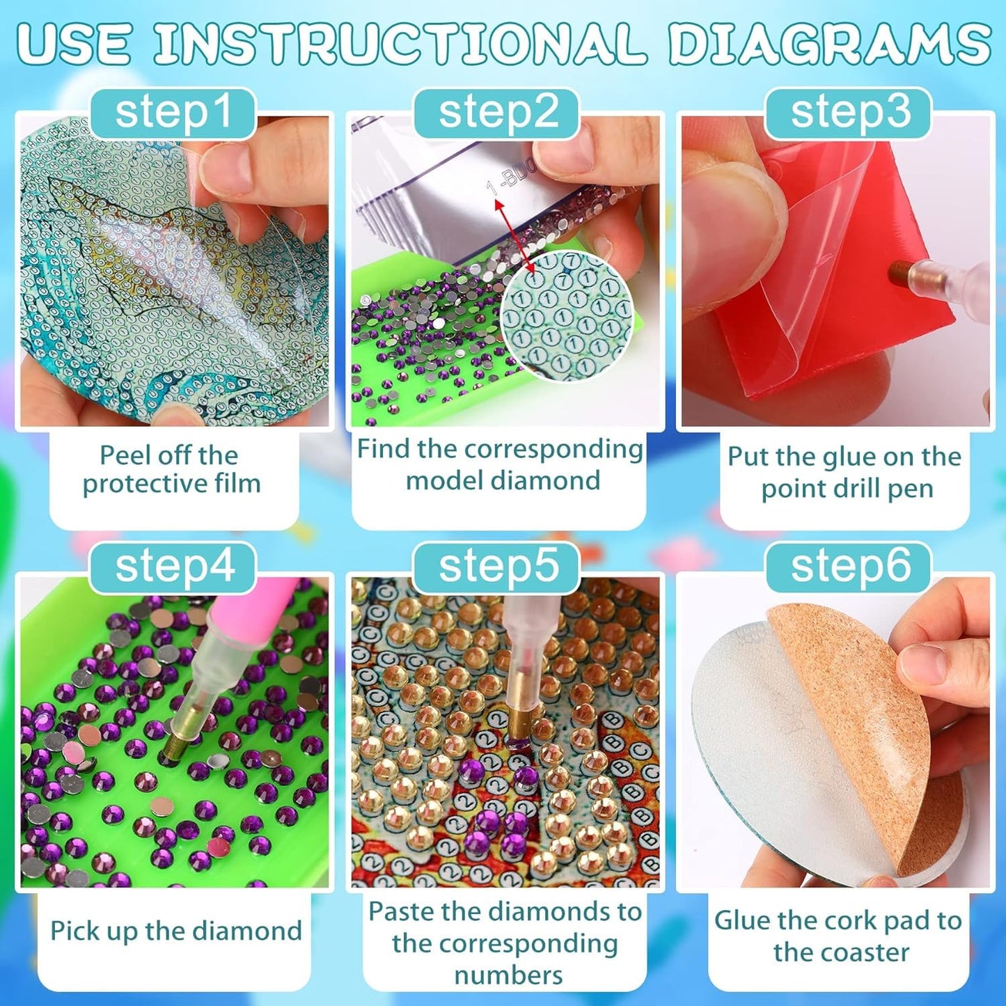 8 PCS Flowers Diamond Art Coasters Kits, Diamond Painting Coasters with Holder Set of 8, DIY Drink Coasters Art Crafts Supplies for Adults Cup Mat for Home Decor House Warming Gifts Non-Slip 3.9inch