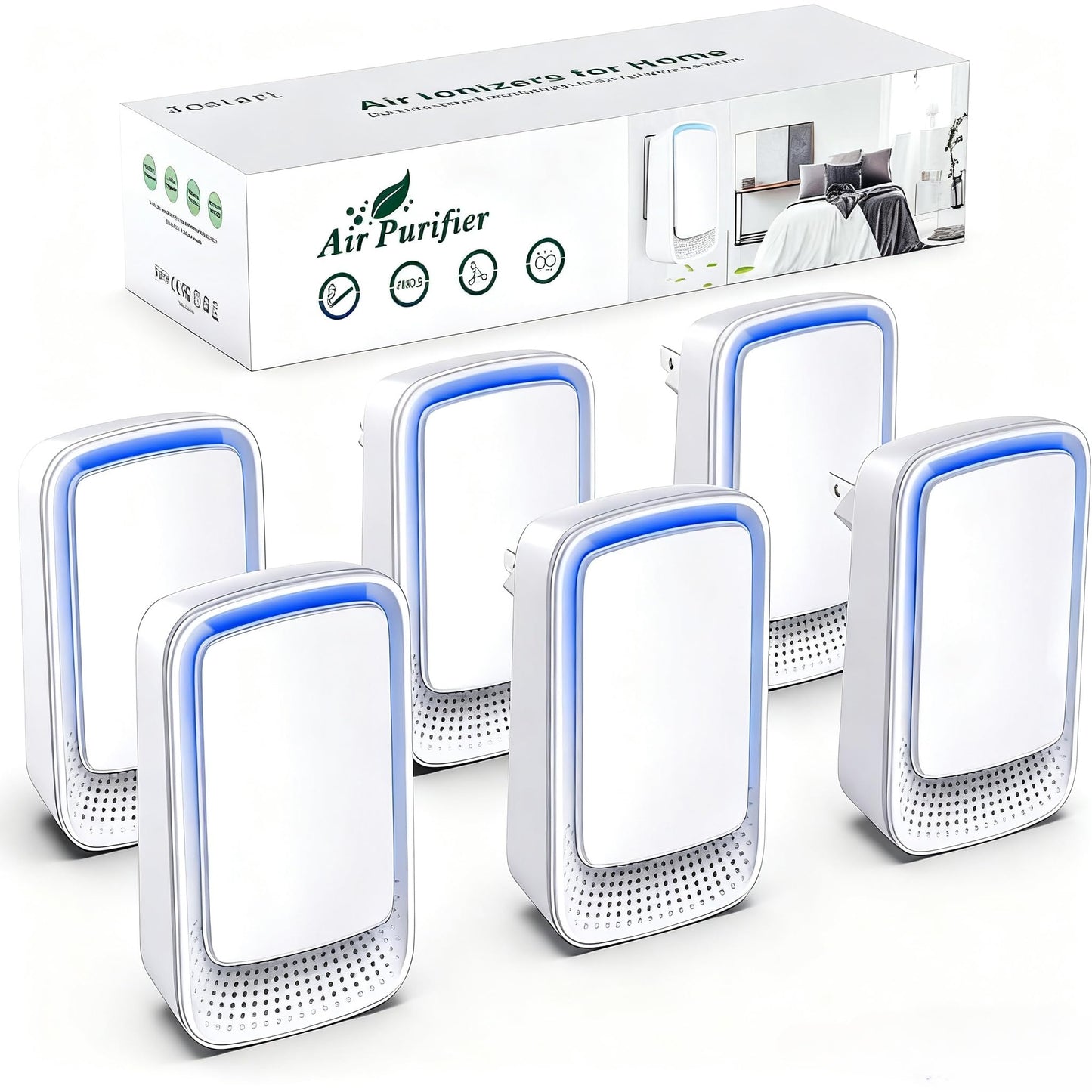 Plug In Air Ionizer Purifier for Home (6 Pack), Negative Ion Generator, Quiet Air Freshener for Bedroom, Office, Kitchen, Portab