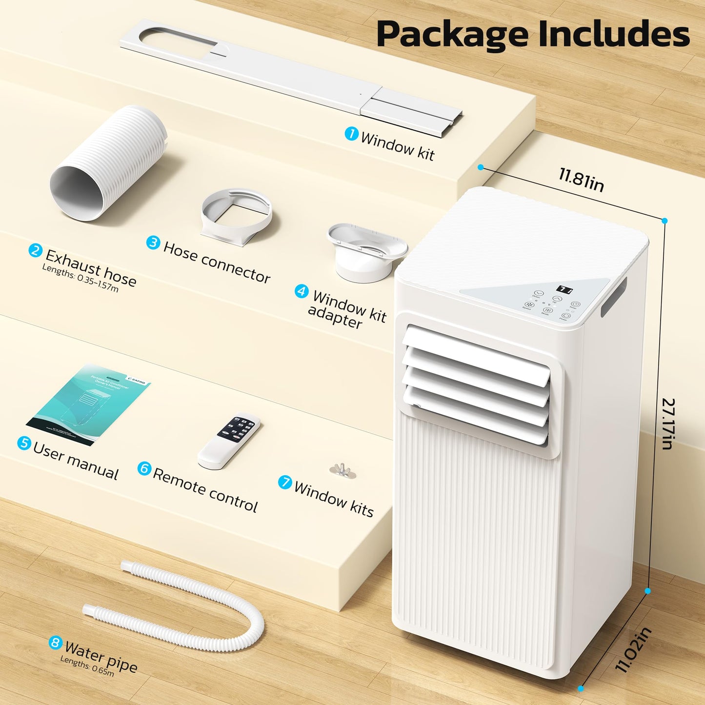 10000 BTU Portable Air Conditioners for Rooms up to 550 Sq Ft, 4 Modes Portable AC Unit with Cool/Fan/Dehumidifier/Sleep, Remote Control & 24H Timer, Energy Saving for Bedroom, Apartments