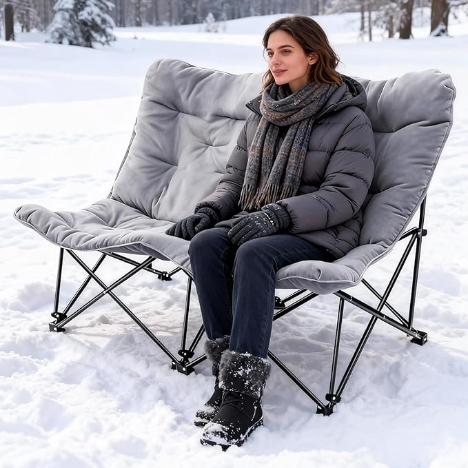 WTVIDAS Oversized Padded Double Camping Chair with High Back Heavy Duty Folding Comfy Chair Butterfly Chair for Adults Lawn Patio Outdoor