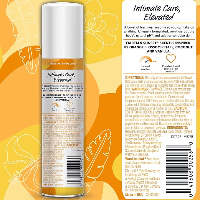 Summer's Eve Tahitian Sunset Daily Feminine Spray, 2 oz, 6 Pack