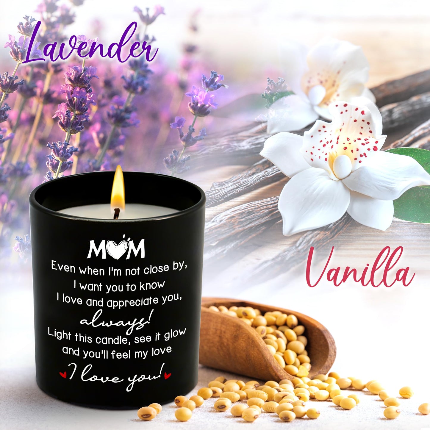 GAUDORA Gifts for Mom from Daughter Son - Long Lasting Vanilla Lavender Scented Candle 10 oz - Long Distance Christmas Birthday Gifts for Mom, Mother in Law, Mama, Grandma, Candle for Women