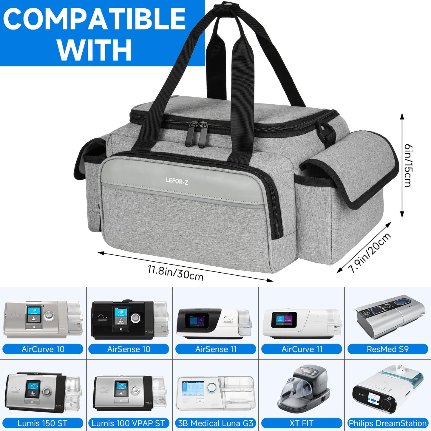 CPAP Travel Bag Compatible with ResMed AirSense 11,AirSense 10,AirSense 10 elite,AirStart 10,Philip Dreamstation,3B Medical Luna G3,XT Fit,Portable Carrying Case Fits for CPAP Machine and Accessories