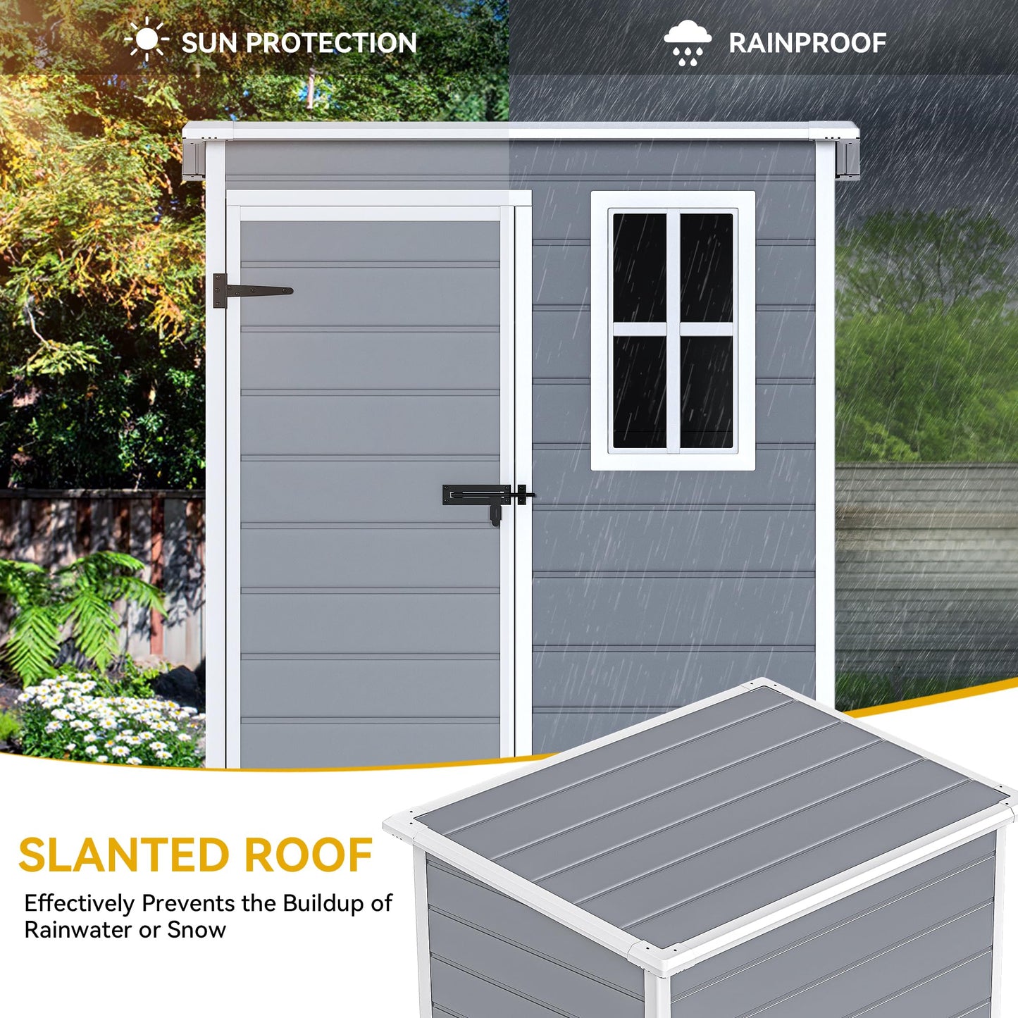 DWVO 5x3 FT Outdoor Storage Shed with Reinforced Floor, All-Weather Resin Storage Shed with Lockable Door & Window, Waterproof Plastic Tool Storage for Garden, Backyard, Patio, Lawn