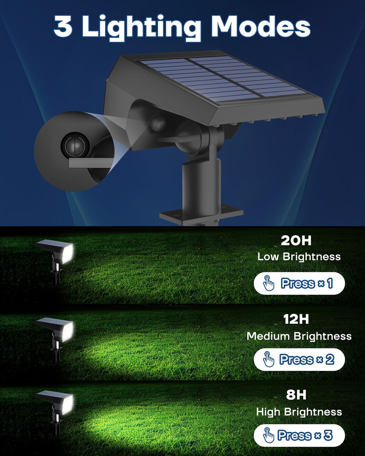 Kaxiida Solar Lights Outdoor Waterproof IP68, 3 Lighting Models Solar Powered Spot Lights Outdoor, 56LED Light Dusk to Dawn for Yard Patio Garden Pathway Landscape Lighting