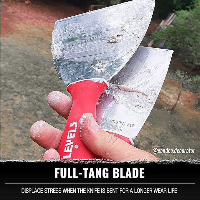 5" Soft-Grip Stainless Steel Drywall Joint Knife - LEVEL5 | Pro-Grade | Comfortable Finishing Hand Tool | Metal Hammer End | Sheetrock Gyprock Plasterboard Mud | 5-141