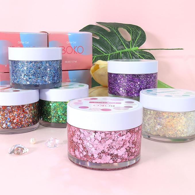 Boko 50ML Red White Blue Body Glitter Gel, 4th of July Chunky Glitter for Face Hair Body Pride Makeup, Patriotic Glitter for Independence Day Memorial Day Veterans Day Flag Party Rave Accessories