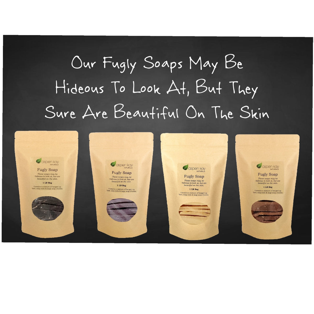 Aspen Kay Naturals - 1 Pound Bag of Fugly Soap, a Mixture of Dented & Imperfect Soap Bars, Soap Ends & Chunks. Natural & Organic