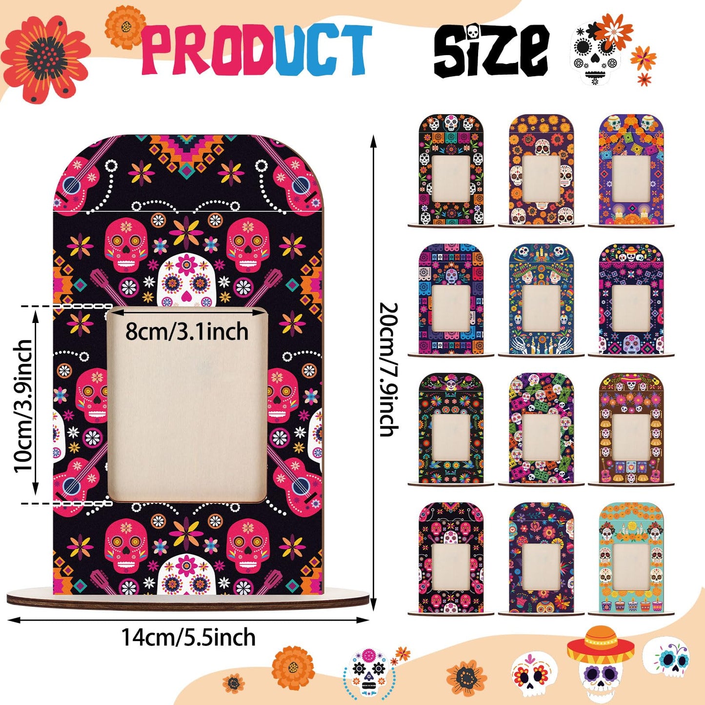 Qunclay 12 Set Picture Wooden Frames Dia De Los Muertos Altar Day of the Dead Decorations Dia De Los Muertos Altar Kit Picture Frame Ofrenda Tabletop Halloween Diwali Decoration Ofrenda