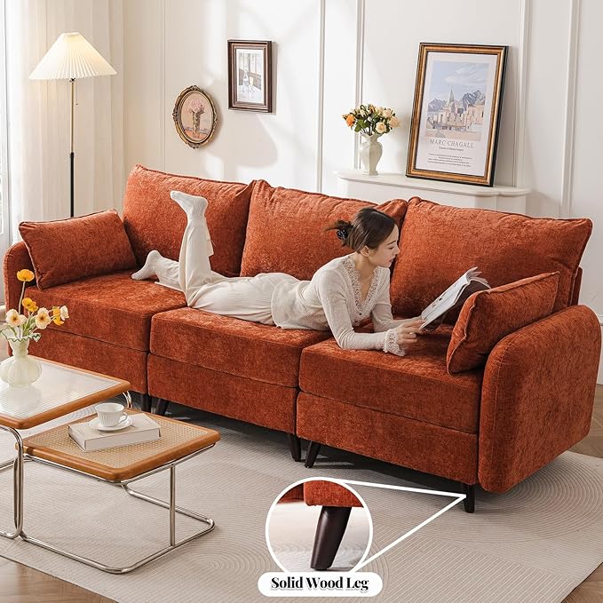 Rexulqo 104'' Modular Sectional Sofa with All Seats Storage, Oversized L Shaped Couch for Living Room,3-Seater Comfy Cloud Couches with Movable Ottoman,Big Sectional for Bedroom,Velet,Orange