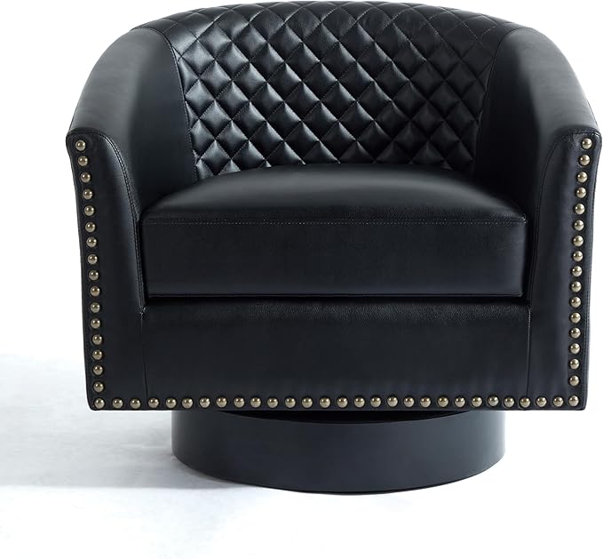 UIXE Faux Leather Swivel Accent Chair, Barrel Club Chair Modern Upholstered Armchair for Living Room, Comfy Single Sofa Bedroom Side Reading Seat - Brown