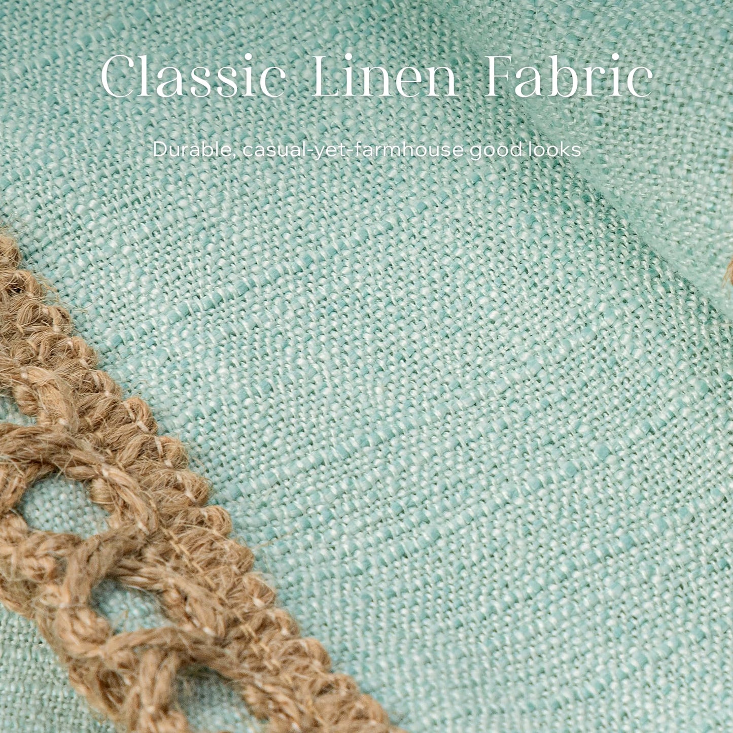 Phantoscope Pack of 2 Farmhouse Decorative Throw Pillow Covers,Solid pattern for home Burlap Linen Trimmed Tailored Edges Light Turquoise 18 x 18 inches, 45 x 45 cm