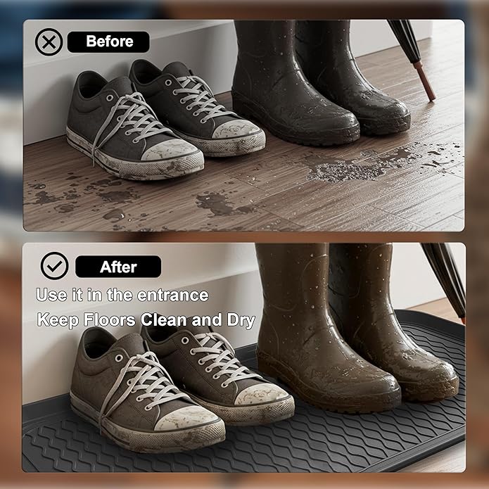 Boot Trays for Entryway, Multifunctional Shoe Mat with Cleaning Brush, Boot Tray for Shoes Plants Pots Pet Bowls