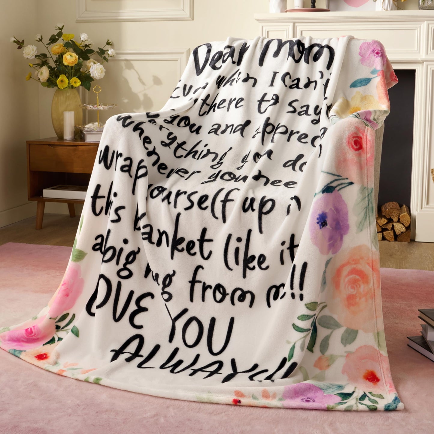 Joiedomi Birthday Gifts for Mom Soft Flannel Mom Blanket for Women Wife Grandma Mothers Day Anniversary Present from Daughter Son 50" x 60" Pink