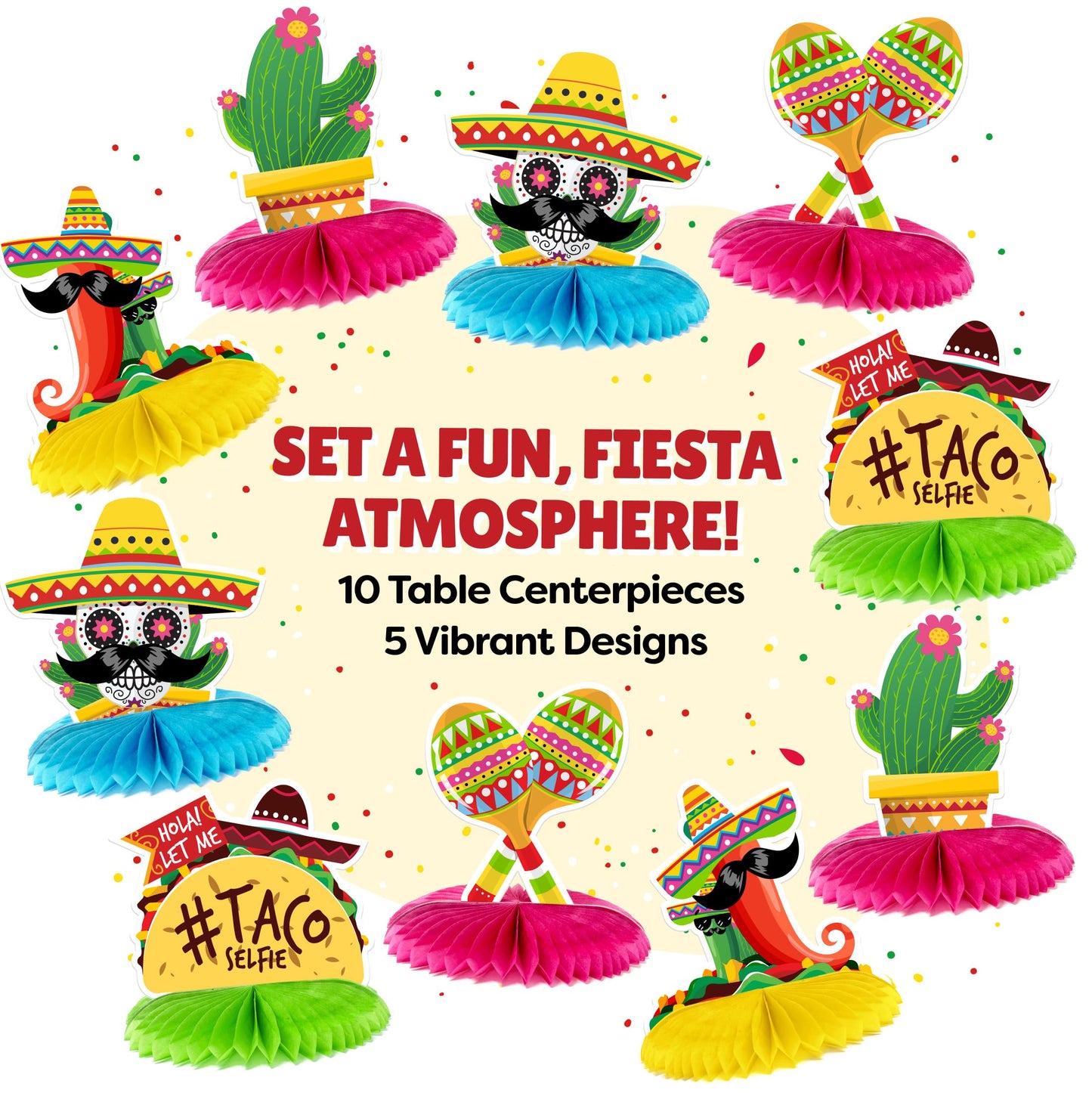 Mexican Party Cinco De Mayo Decorations - Mexican Table Centerpiece Set - Cinco De Mayo Fiesta Party Decorations Favors - 10 Pack - Fiesta Supplies Props