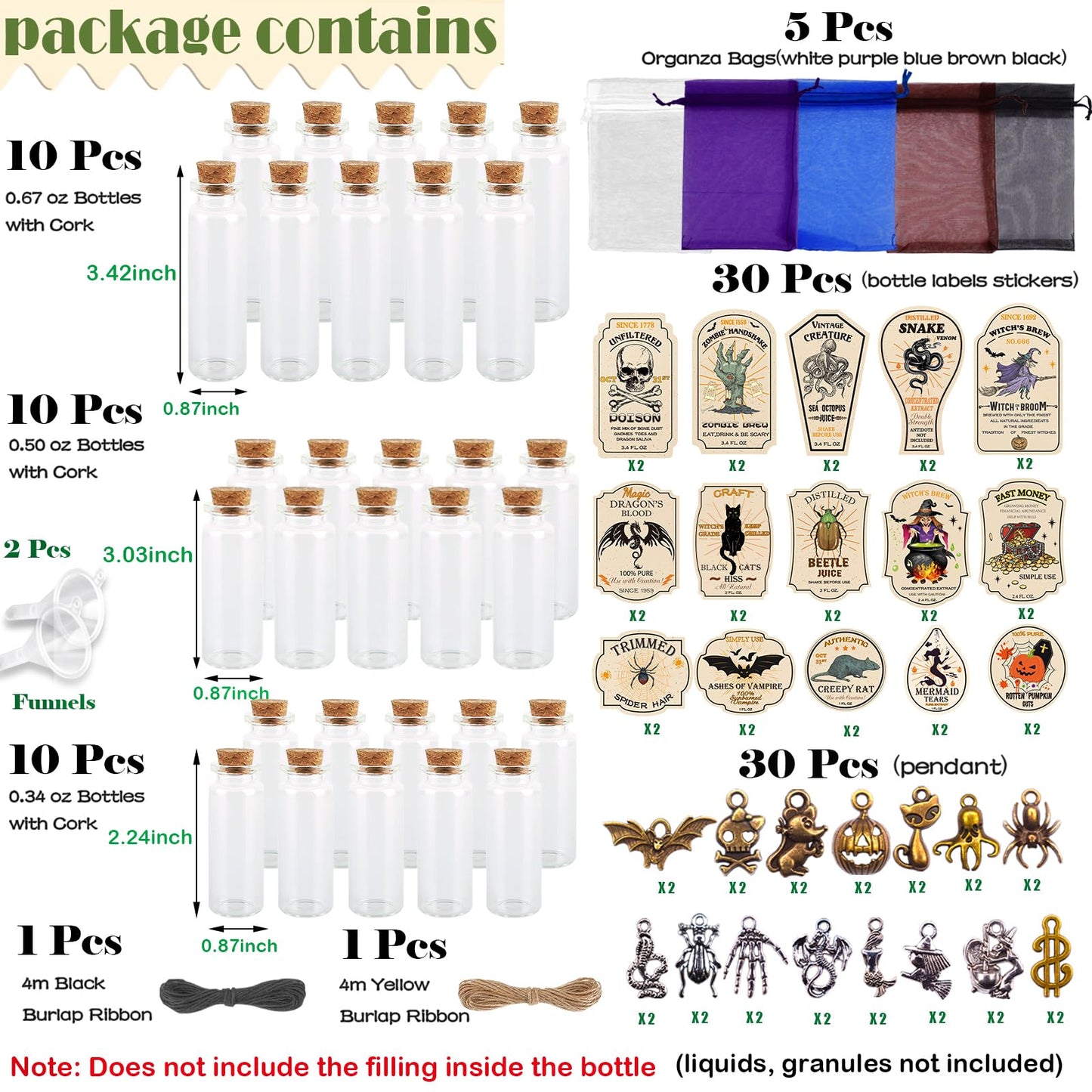 99 Pcs Apothecary Bottles Set with Halloween Stickers & Pendants - Tiered Tray Decor for Indoor Halloween Party Supplies