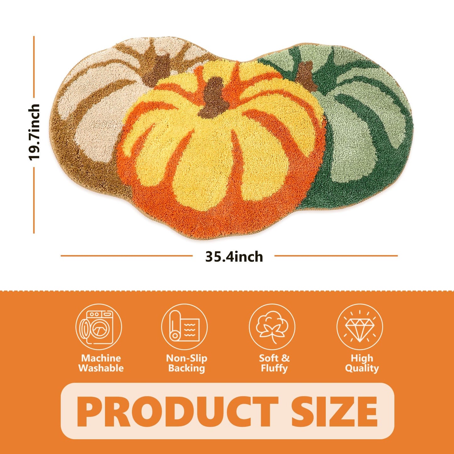 JarThenaAMCS Fall Bathroom Rug Pumpkin Tufted Bath Mat Absorbent Non Slip Shower Rug Front Door Mat for Autumn Harvest Thanksgiving Home Room, 19.7 x 35.4 Inch