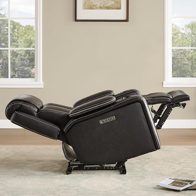 Watson & Whitely Electric Recliner Chairs for Adults, Oversized Genuine Leather Recliner, Super Zero Gravity Reclining Chair W Triple-Motor Adjustable Headrest & Lumbar Support, Dark Brown