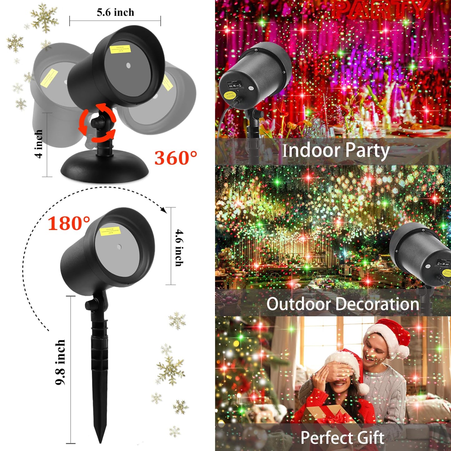 Laser Projector Lights Outdoor for Christmas, Motion Laser Lights Projector, Red & Green Stars Starry Show Dynamic Patterns for Xmas Seasonal Decorative Lighting House Wall Tree Patio Front Yard Lawn