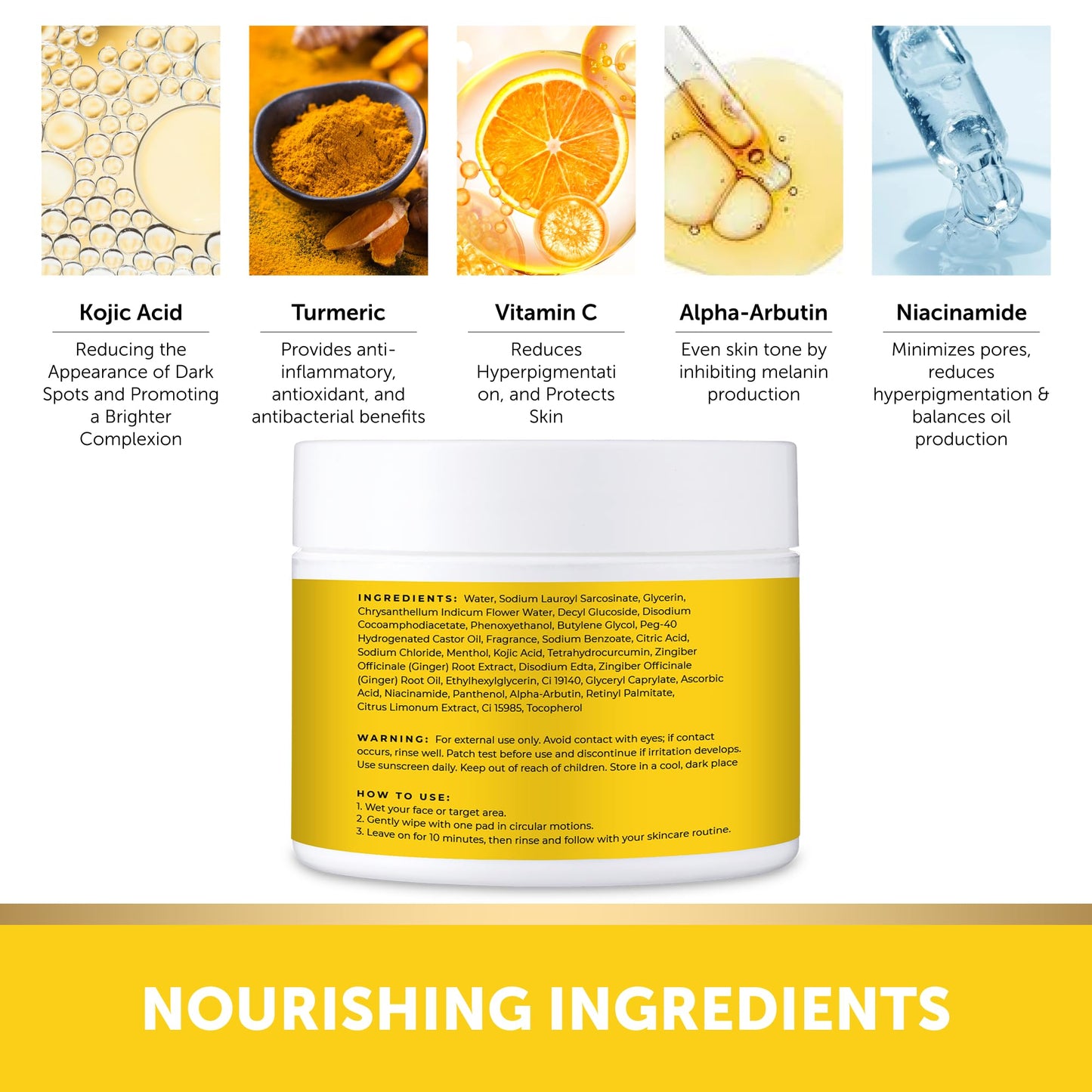 VALITIC Turmeric Kojic Acid Cleansing Pads - Exfoliating Dark Spot Remover for Face with Vitamin C, Alpha Arbutin, Niacinamide a