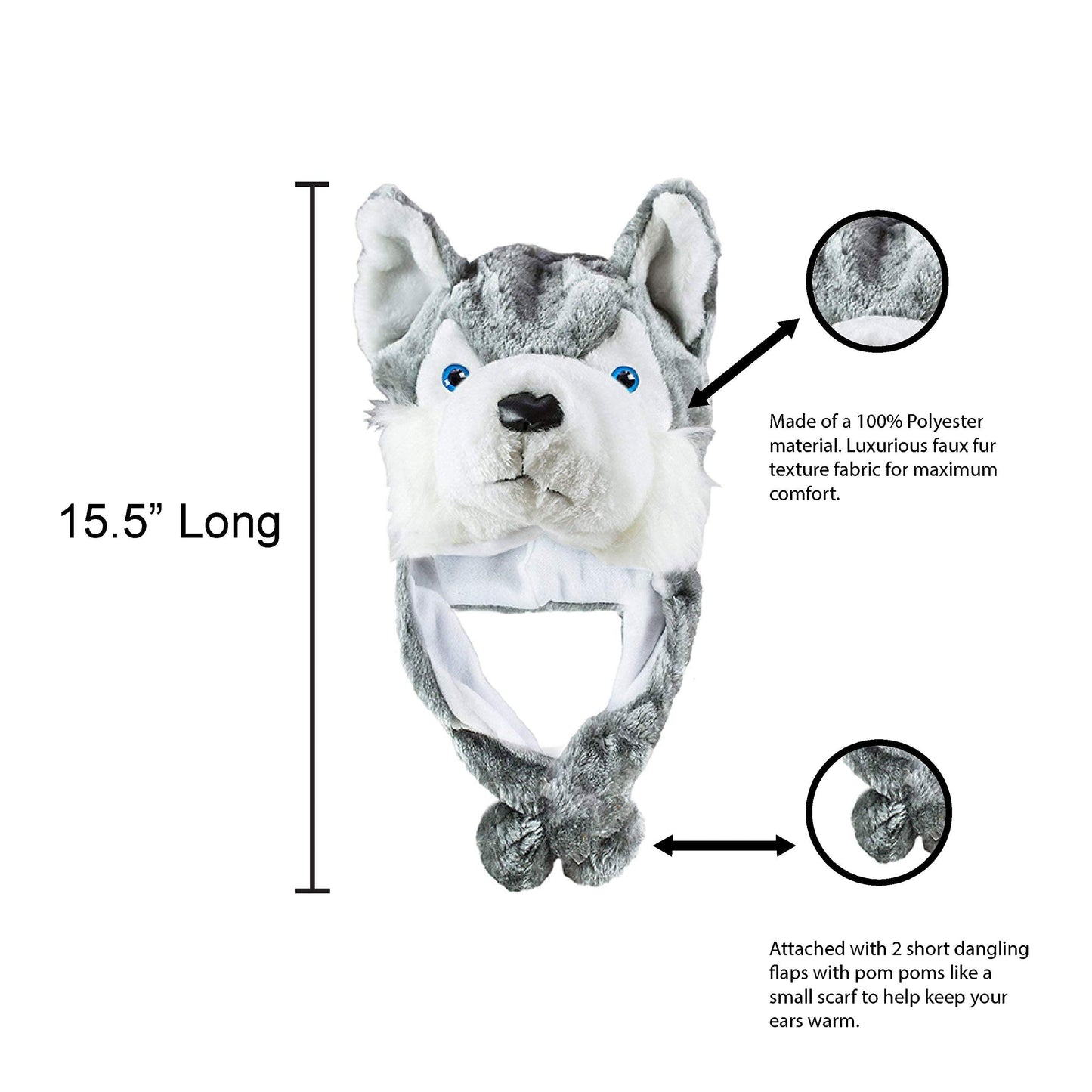 Super Z Outlet Cute Plush Animal Head Winter Hat Warm Winter Fashion Clothing Accessories (Husky (Short))