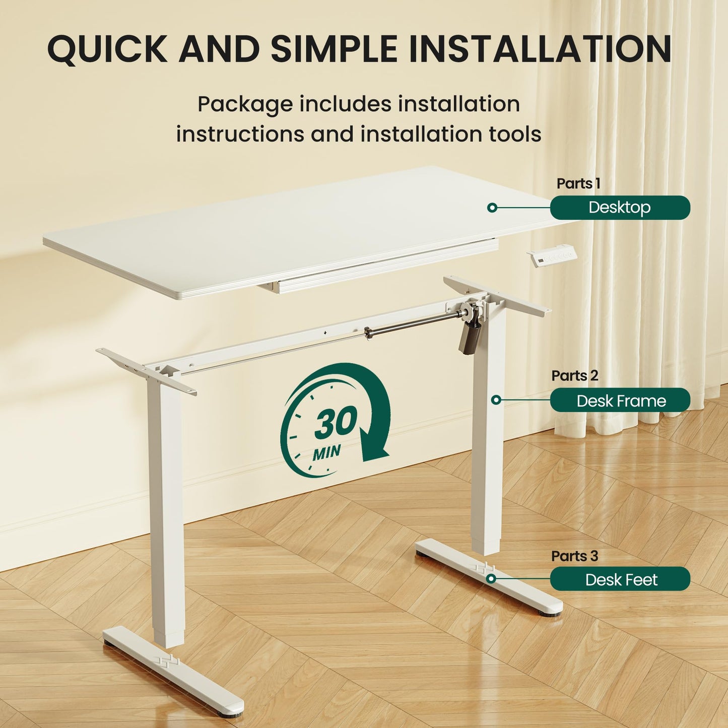 BANTI 55x24 inchs Electric Glass Standing Desk with Drawer - Height Adjustable One-Piece Tempered Top Sit Stand Workstation with Memory Keypad for Home Office