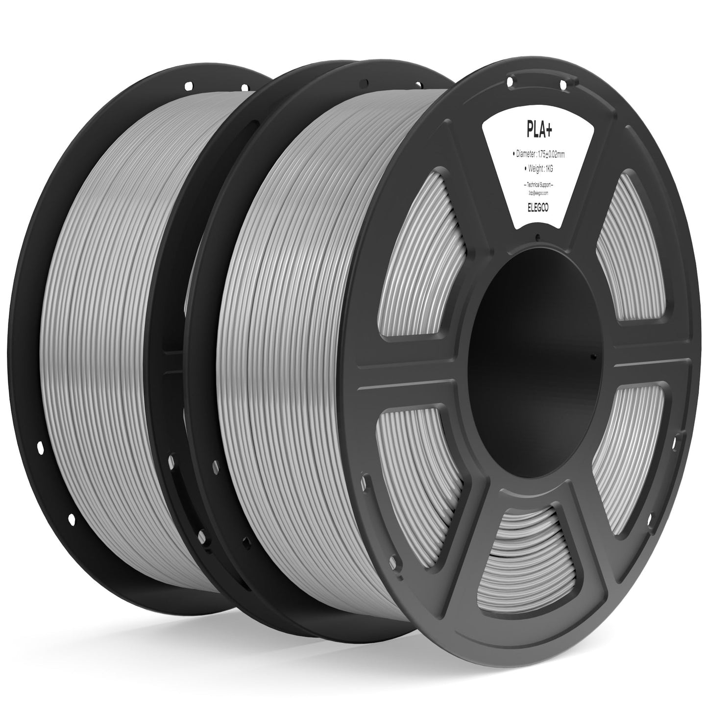 ELEGOO PLA+ Filament 1.75mm Gray 2KG, High Toughness PLA Plus 3D Printer Filament Dimensional Accuracy +/- 0.02mm, 2pcs 1kg Spoo