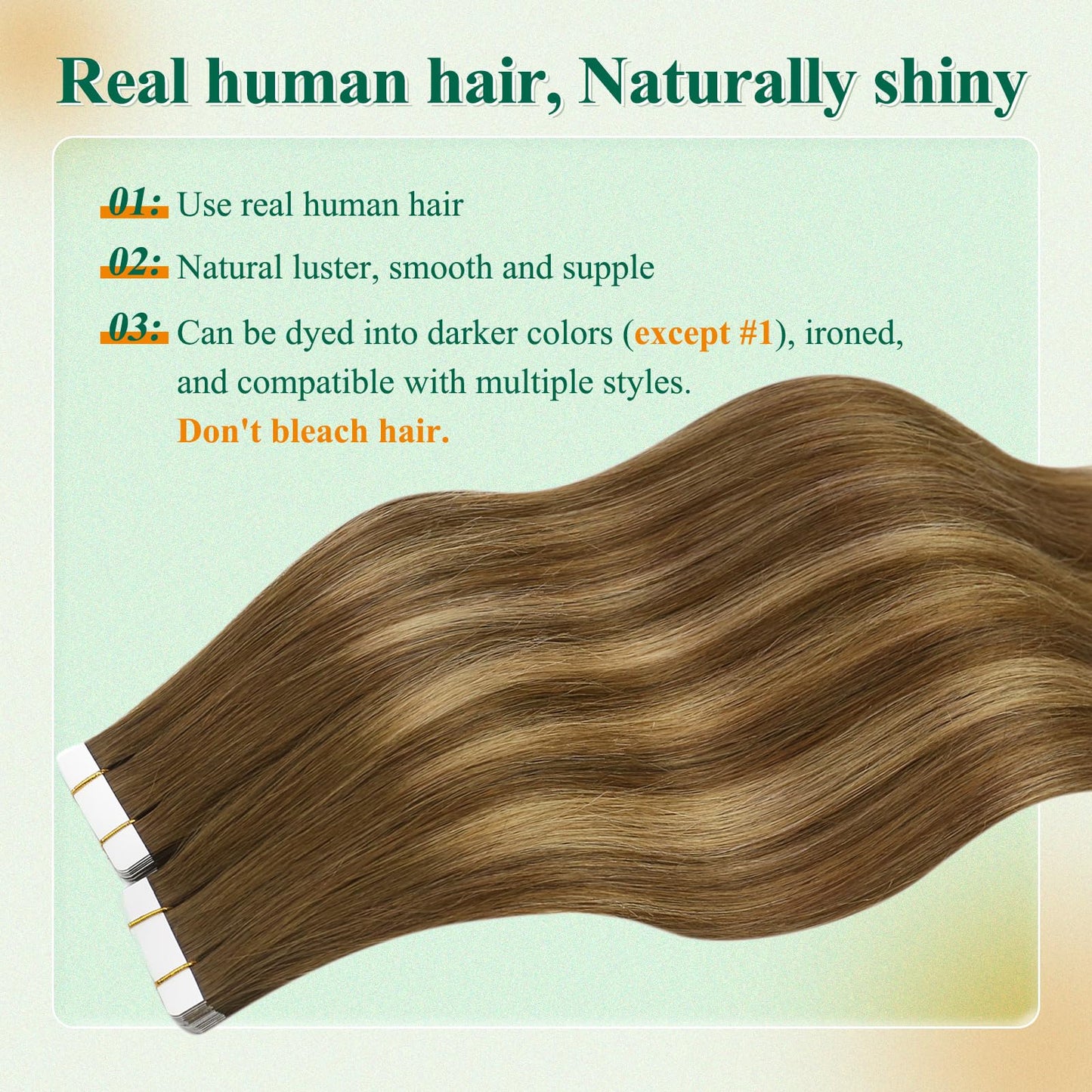 Easyouth Long Tape in Hair Extensions Balayage Brown Tape ins Human Hair Extensions Brown Ombre Caramel Blonde Tapes in Extensio