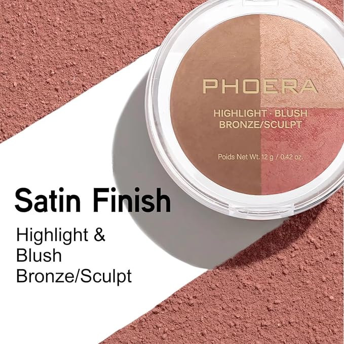 Baked Blush Highlight Bronze Powder 3-in-1 Contour Palette Sculpt Satin Silky Smooth Makeup Palettes Powder (004-Deep)