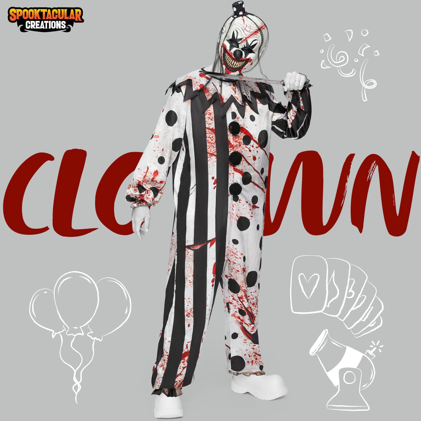 Spooktacular Creations Halloween Men Killer Clown Costume, Scary Clown Costume for Halloween Dress Up Cosplay Party, Cosplay Theme Party (Medium)