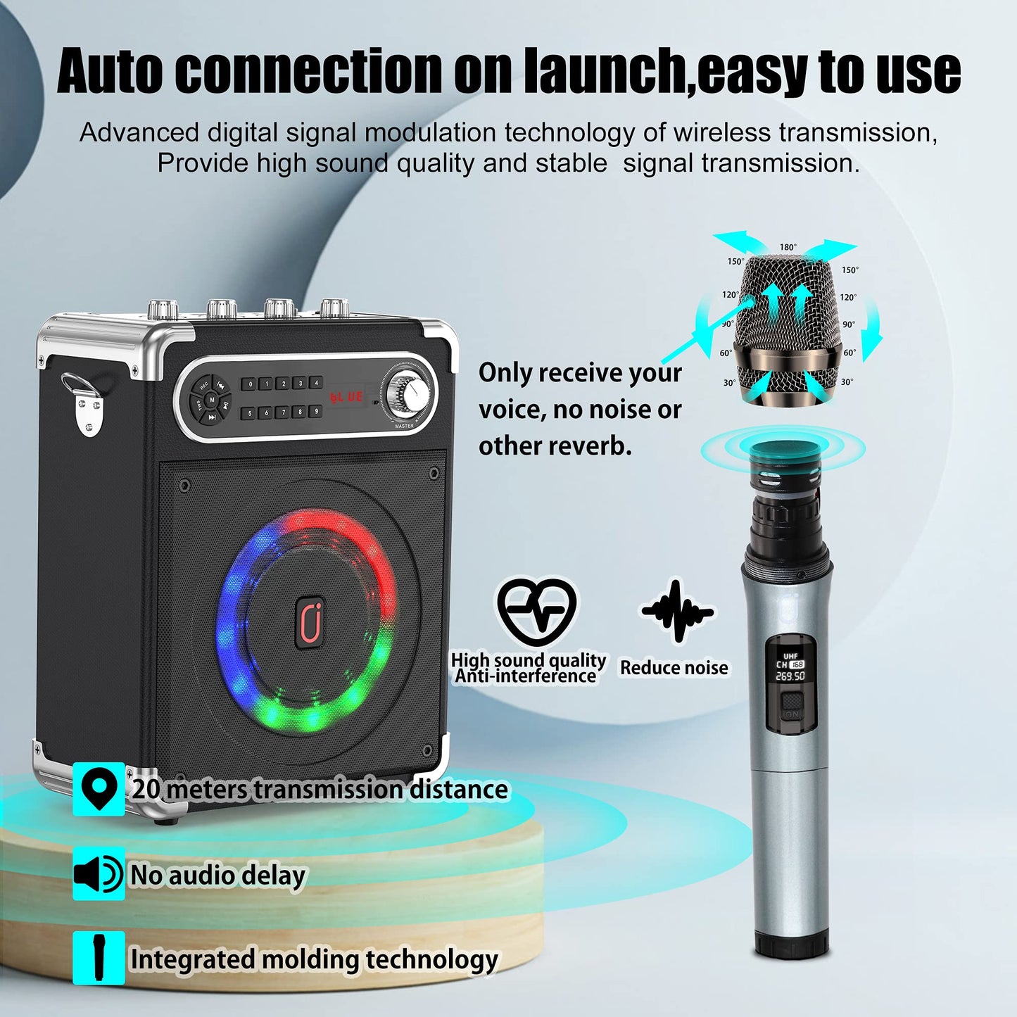 Jyx Karaoke Machine With Two Wireless Microphones, Portable Bluetooth Speaker With Bass/Treble Adjustment, Pa System With Remote