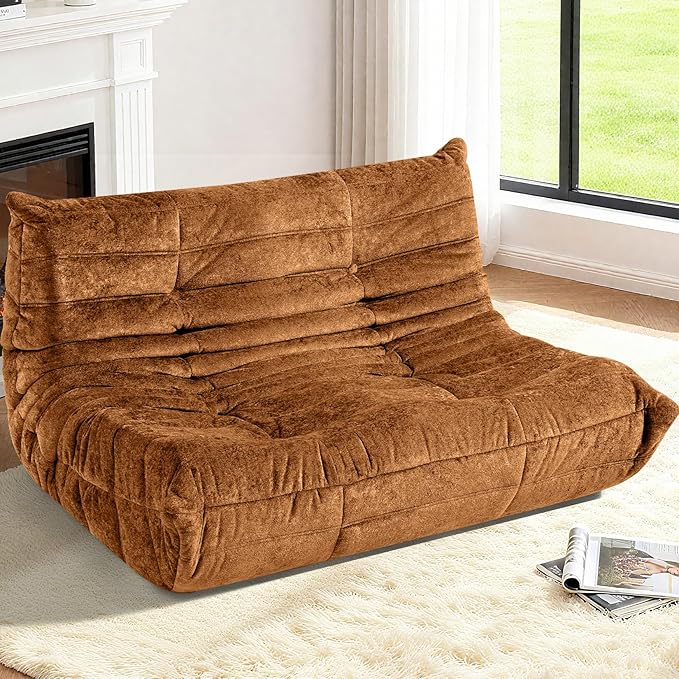 HABUTWAY Bean Bag Chair, Giant Bean Bag Chairs for Adults, Loveseat Fireside Chair, 2 Seater Lazy Bean Bag Sofa Memory Foam Couch for Living Room, Bedroom, Office (Brown)