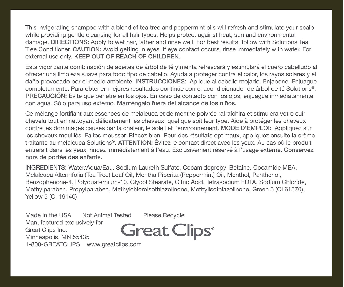 GREAT CLIPS Solutions Tea Tree Shampoo 12 fl oz | Natural Dry Scalp & Dandruff Treatment with Invigorating Essential Oils | Nour